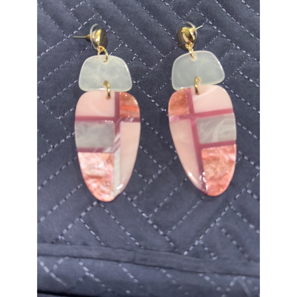 Statement Drop Earrings Pink White Geometric‎ Fashion Jewelry From Italy